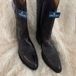 Black Acme Leather Cowboy Boots